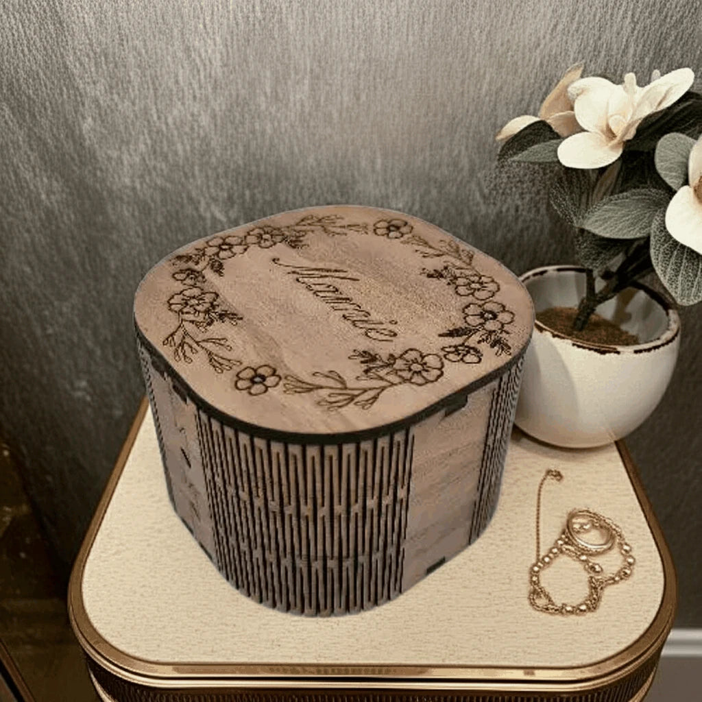 Boîte à bijoux en bois artisanale – Découpe laser – Rangement bijoux femme – Made in France