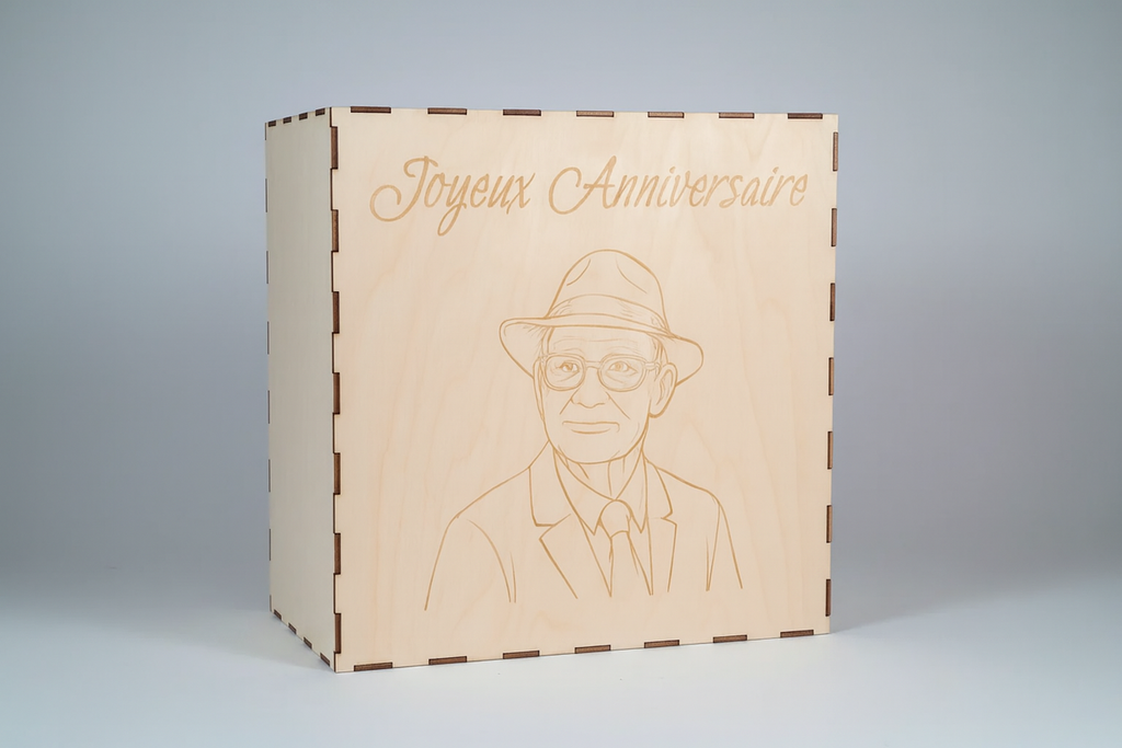 Cagnotte personnalisée en contreplaqué de tilleul – Tirelire artisanale gravée au laser – Pour anniversaire, mariage, départ en retraite et toutes occasions