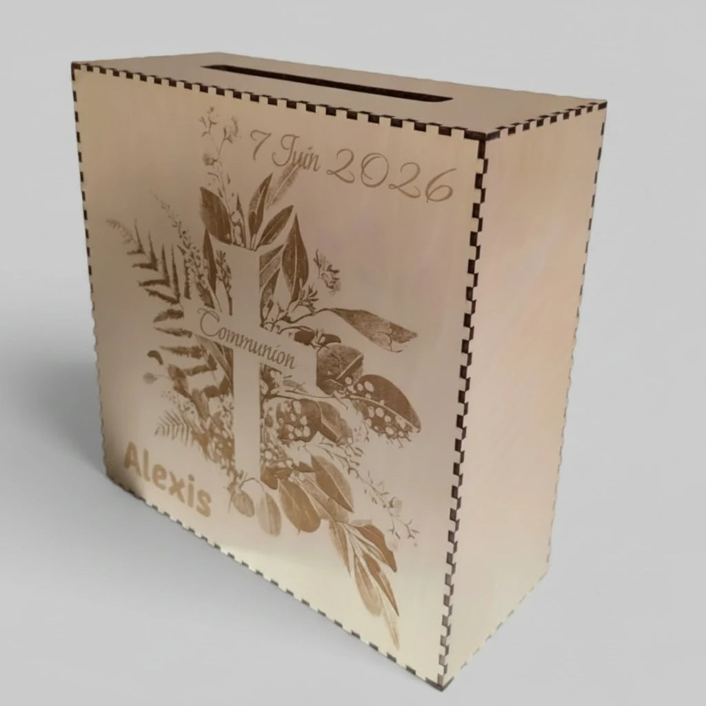 Cagnotte communion en bois – Tirelire gravée au laser – Cagnotte Communion  personnalisée – Contreplaqué tilleul – Made in France