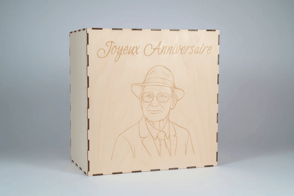 Cagnotte personnalisée en bois – Tirelire gravée au laser – Cadeau anniversaire mariage retraite – Contreplaqué tilleul – Made in France