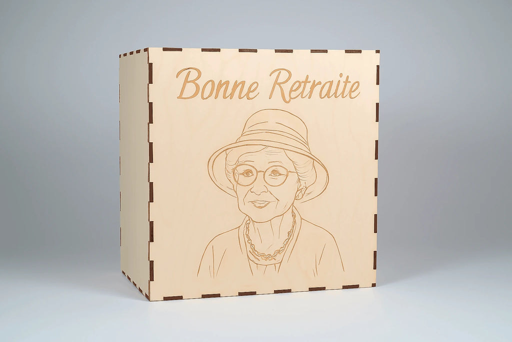 Cagnotte personnalisée en bois – Tirelire gravée au laser – Cadeau anniversaire mariage retraite – Contreplaqué tilleul – Made in France