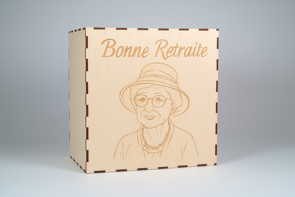 Cagnotte personnalisée en contreplaqué de tilleul – Tirelire artisanale gravée au laser – Pour anniversaire, mariage, départ en retraite et toutes occasions