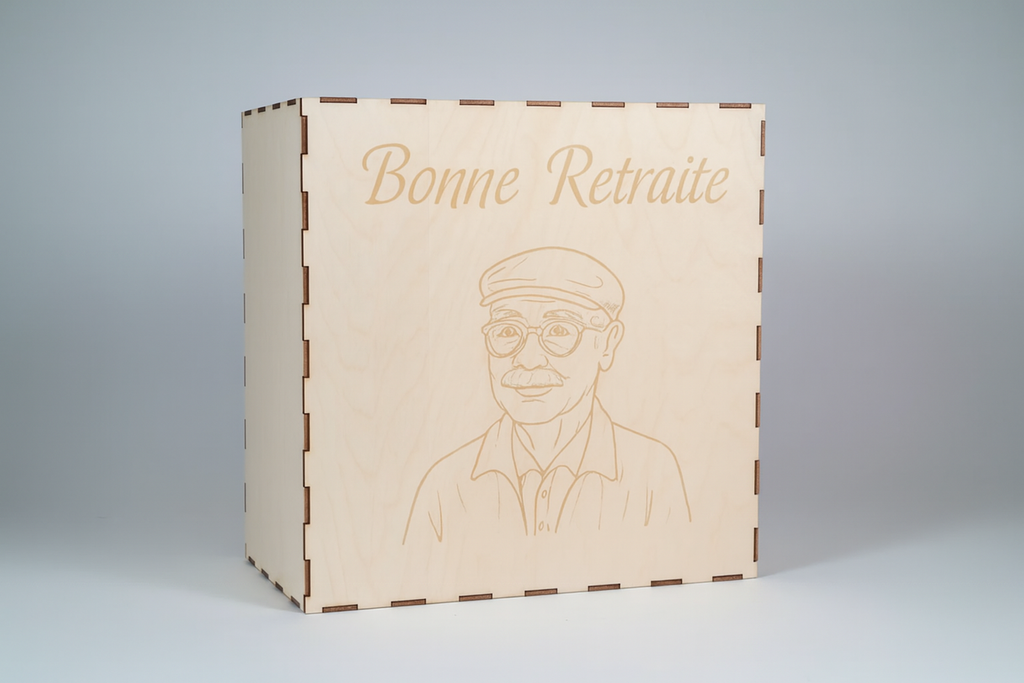 Cagnotte personnalisée en contreplaqué de tilleul – Tirelire artisanale gravée au laser – Pour anniversaire, mariage, départ en retraite et toutes occasions