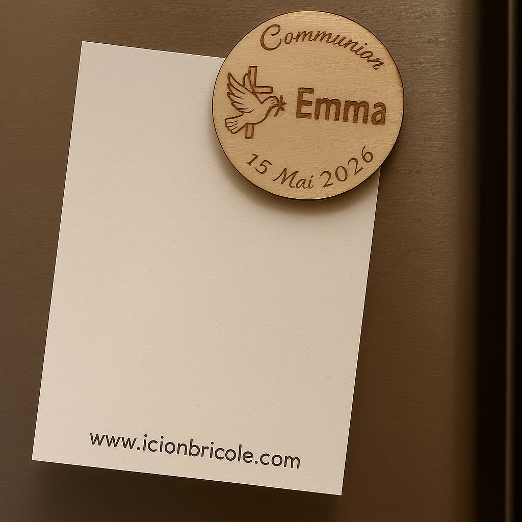 Magnets souvenir personnalisés en bois – Cadeaux invités mariage baptême anniversaire – Gravure laser – Contreplaqué tilleul – Made in France