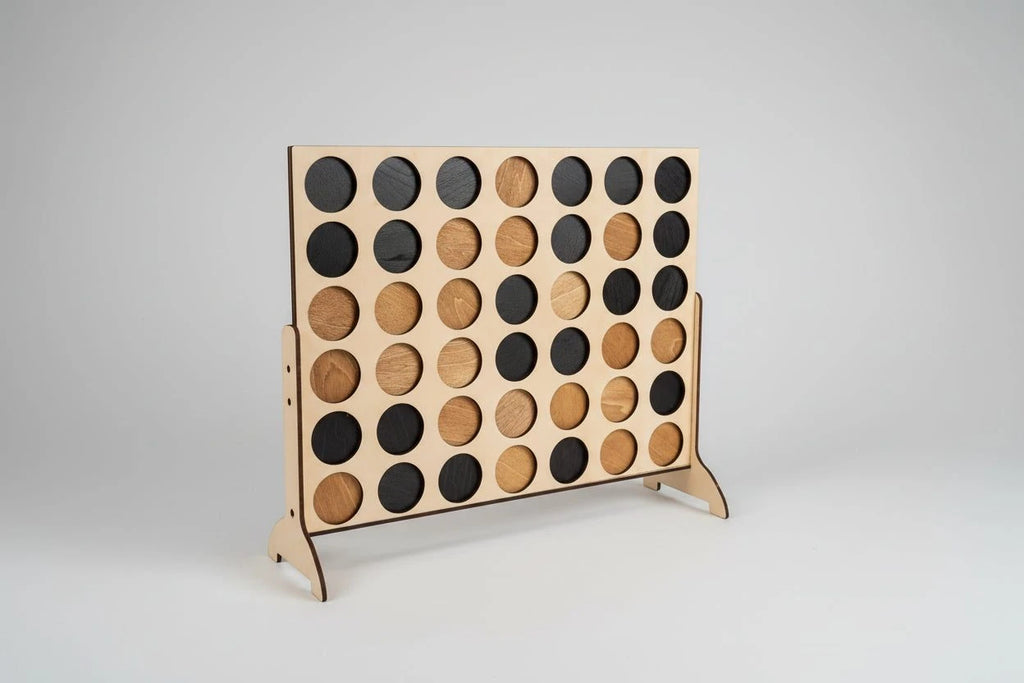 Puissance 4 en bois artisanal – Jeu de stratégie découpé au laser – Contreplaqué de tilleul – Jetons personnalisés – Cadeau famille