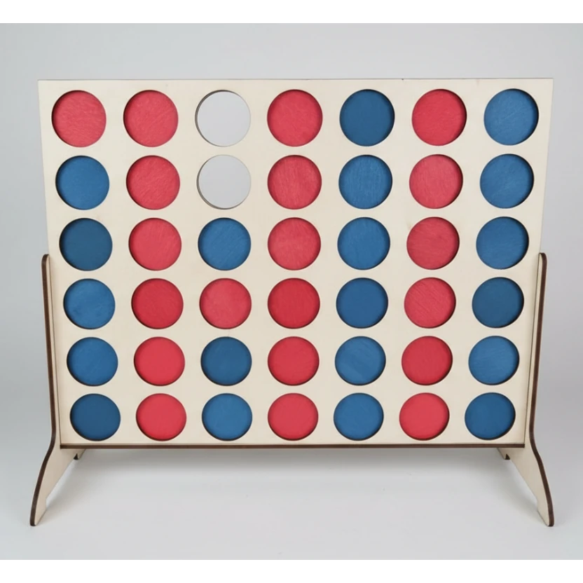 Puissance 4 en bois artisanal – Jeu de stratégie découpé au laser – Contreplaqué de tilleul – Jetons personnalisés – Cadeau famille
