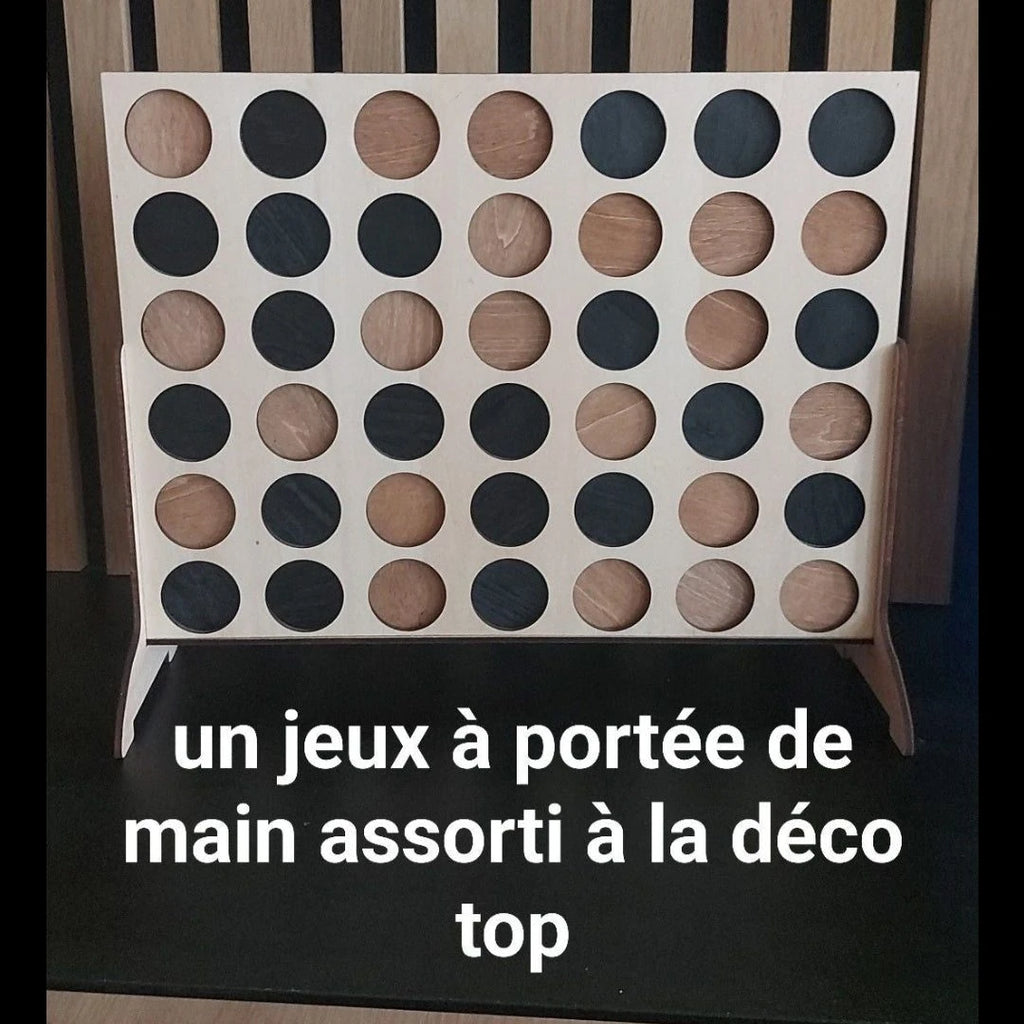 Puissance 4 en bois artisanal – Jeu de stratégie découpé au laser – Contreplaqué de tilleul – Jetons personnalisés – Cadeau famille