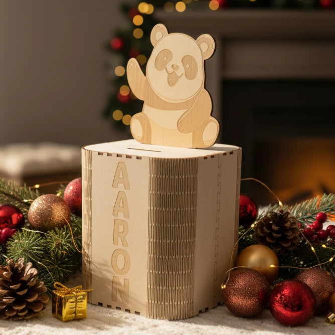 Tirelire panda personnalisée en bois – Prénom gravé au laser – Contreplaqué tilleul – Cadeau naissance anniversaire enfant – Made in France
