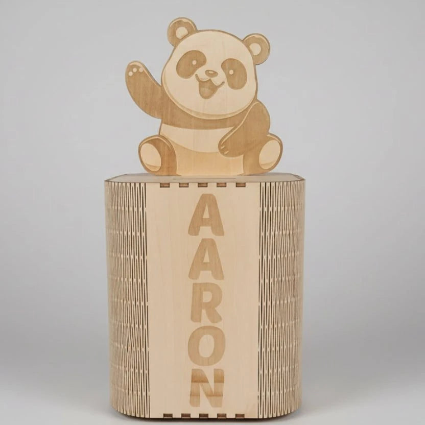Tirelire panda personnalisée en bois – Prénom gravé au laser – Contreplaqué tilleul – Cadeau naissance anniversaire enfant – Made in France