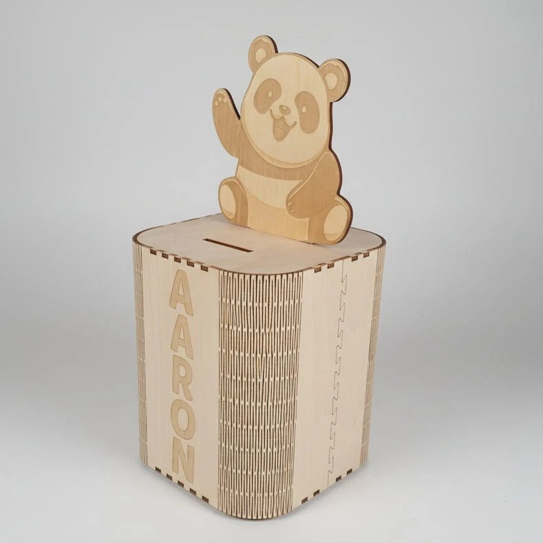 Tirelire panda personnalisée en bois – Prénom gravé au laser – Contreplaqué tilleul – Cadeau naissance anniversaire enfant – Made in France